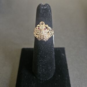 Rigant Frog 18K RGP Elegant Gold and Red Gemstone Ring Size 5